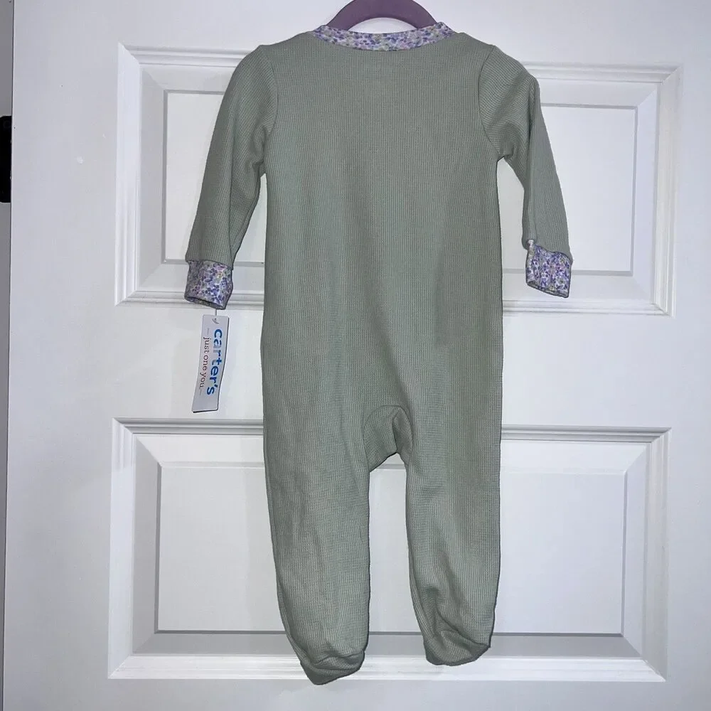 Carters Just One You Sage Green Waffle Knit 2-Way Zip Footed Sleep Play 9M New